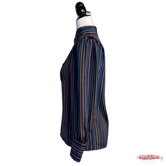 ❤️ Vintage le STJ Oriental Mockneck Puff Shoulder Longsleeve Blouse [Size M] - Picture 5 of 15